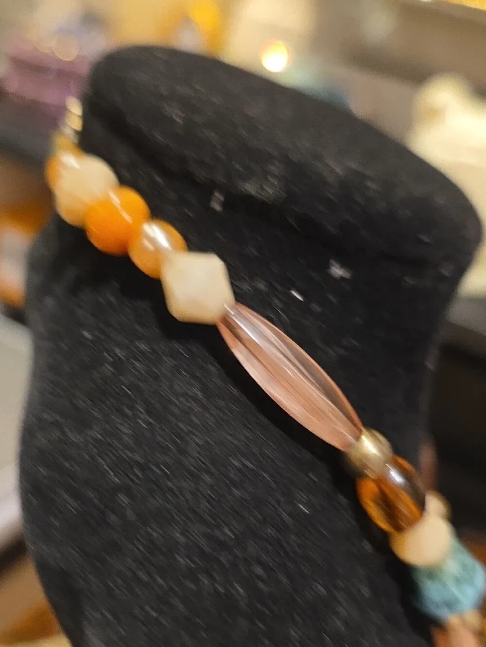 Amber Teardrop Pendant Necklace with Turquoise Accents